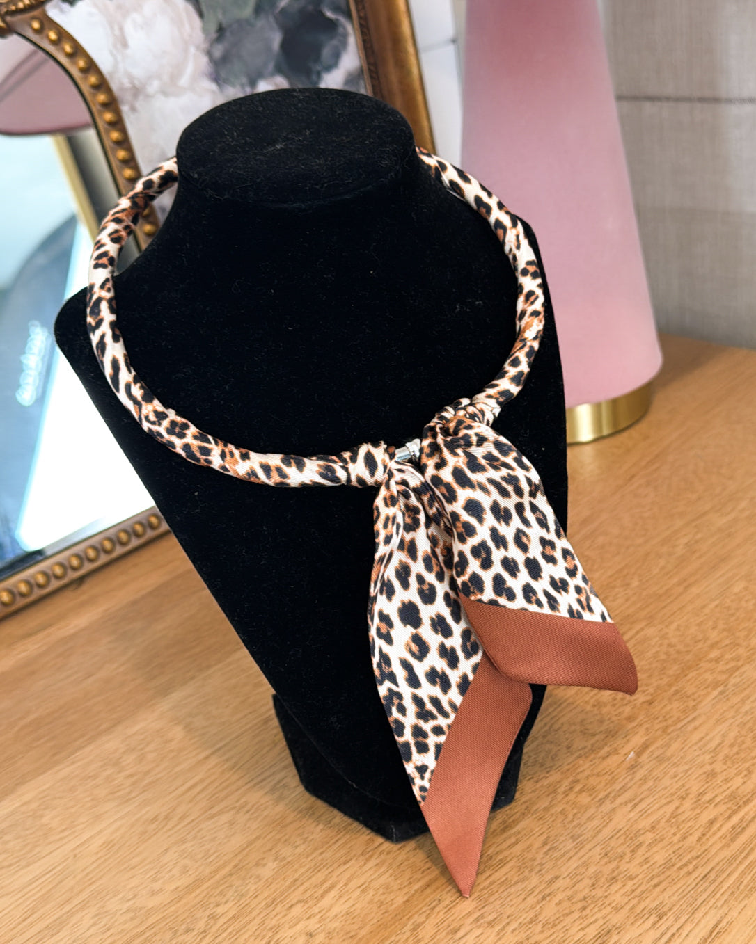 Leopard Luxe Satin Magnetic Scarf Necklace