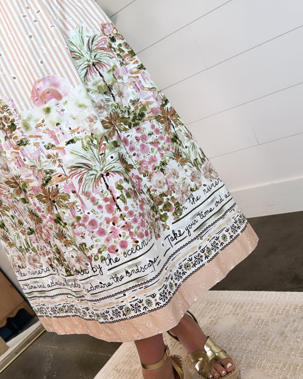 Island Sketches Eyelet Mixed Print Maxi Skirt