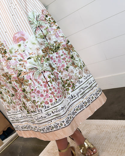 Island Sketches Eyelet Mixed Print Maxi Skirt