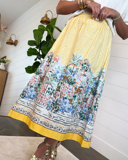 Island Sketches Eyelet Mixed Print Maxi Skirt