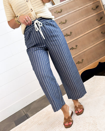 Harbor Line Striped Drawstring Crop Wide Leg Pants