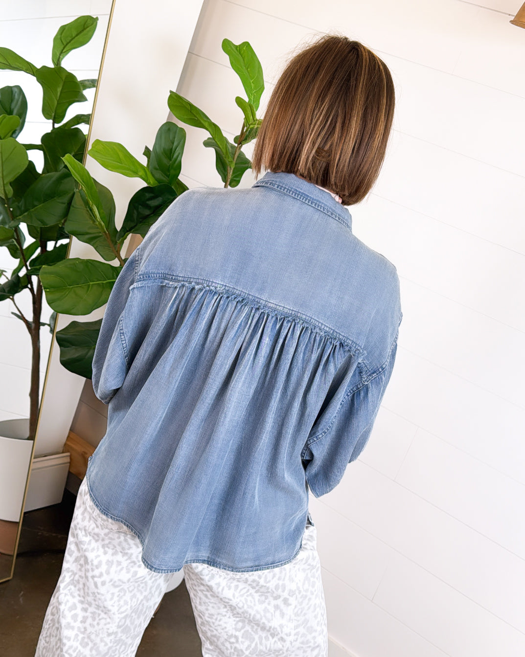 Making Waves Chambray Raw Seam Dolman Shirt