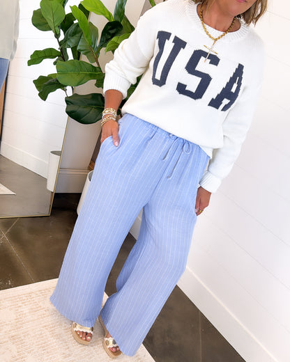 Bon Voyage Striped Gauze Knit Wide Leg Pants