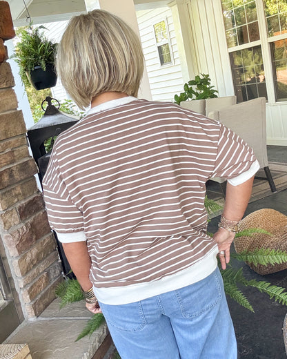 Saturday Social Striped Contrast Stitch Top