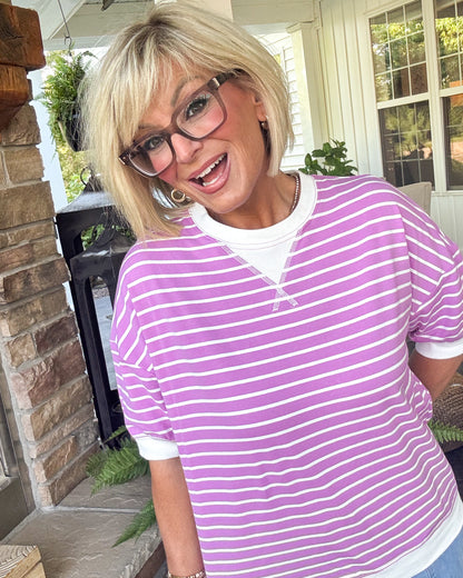 Saturday Social Striped Contrast Stitch Top
