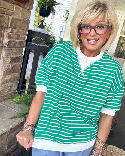 Saturday Social Striped Contrast Stitch Top