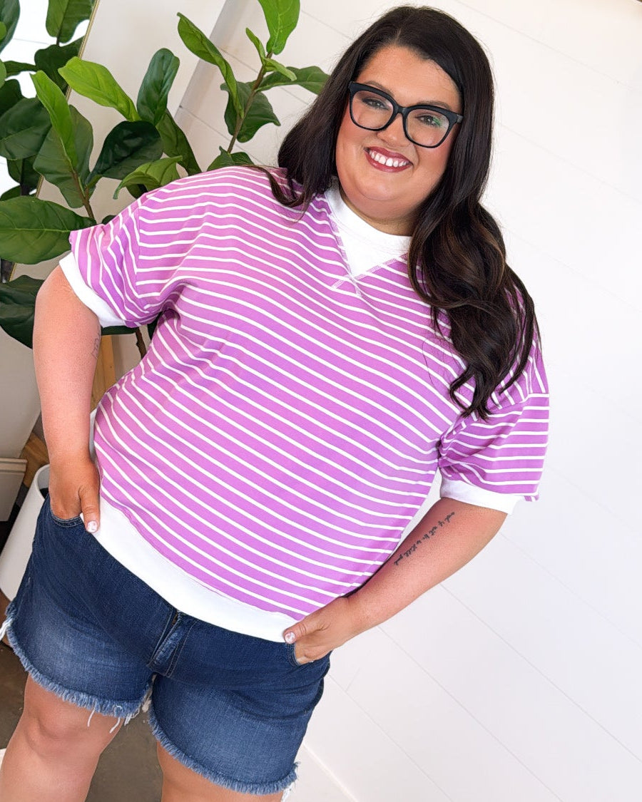 Saturday Social Striped Contrast Stitch Top