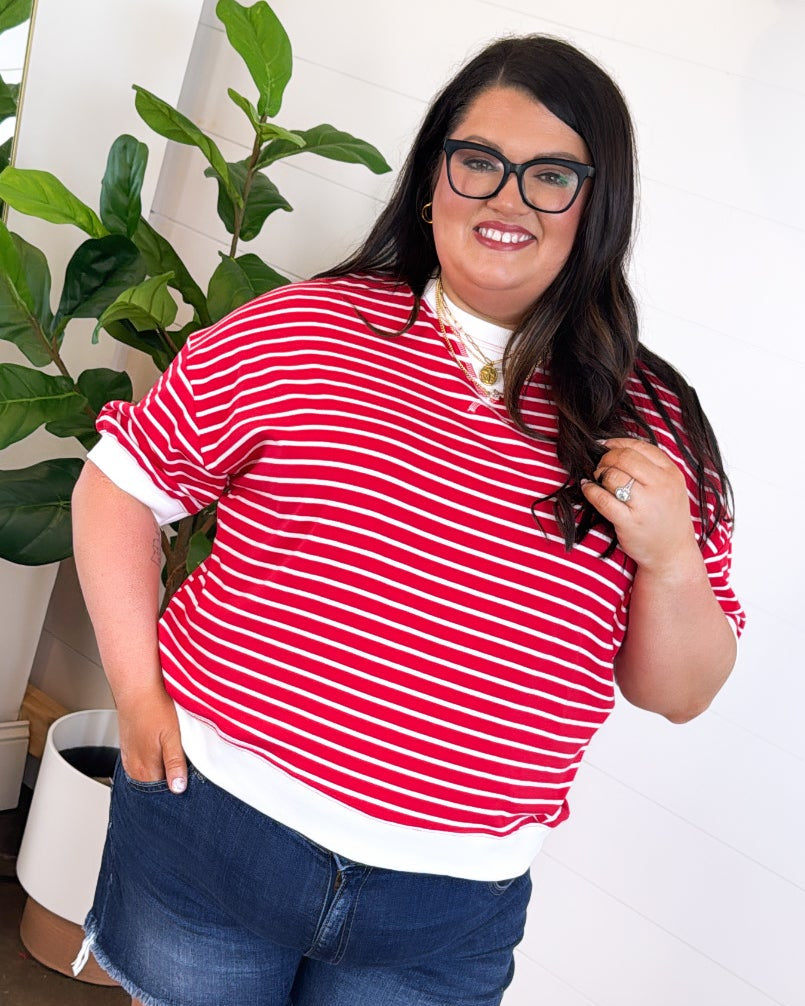 Saturday Social Striped Contrast Stitch Top