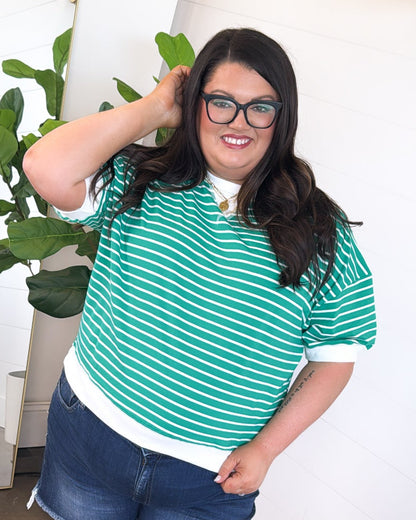 Saturday Social Striped Contrast Stitch Top