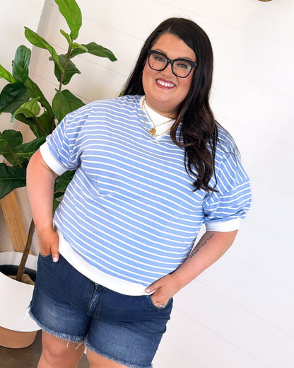 Saturday Social Striped Contrast Stitch Top