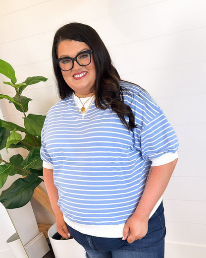 Saturday Social Striped Contrast Stitch Top