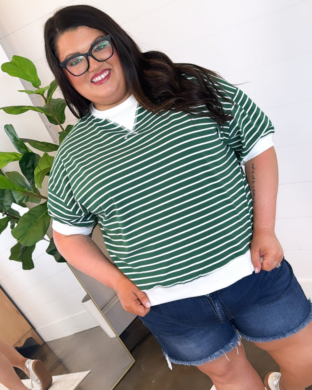 Saturday Social Striped Contrast Stitch Top