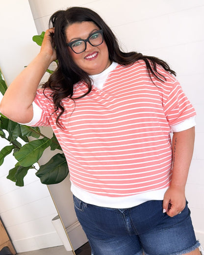 Saturday Social Striped Contrast Stitch Top