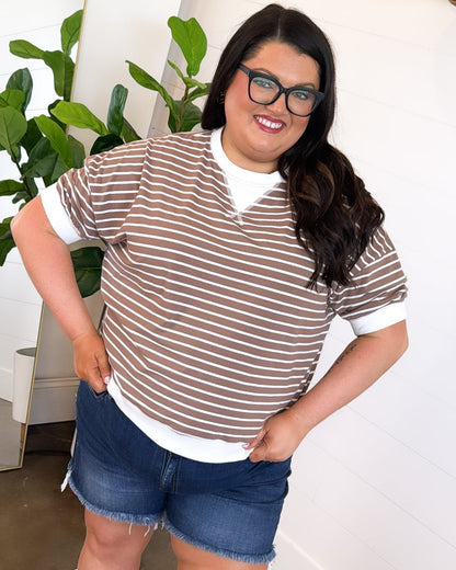 Saturday Social Striped Contrast Stitch Top