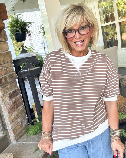 Saturday Social Striped Contrast Stitch Top