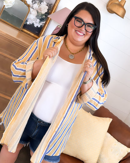 Sunny Daze Striped Hi-Lo Shirt Dress