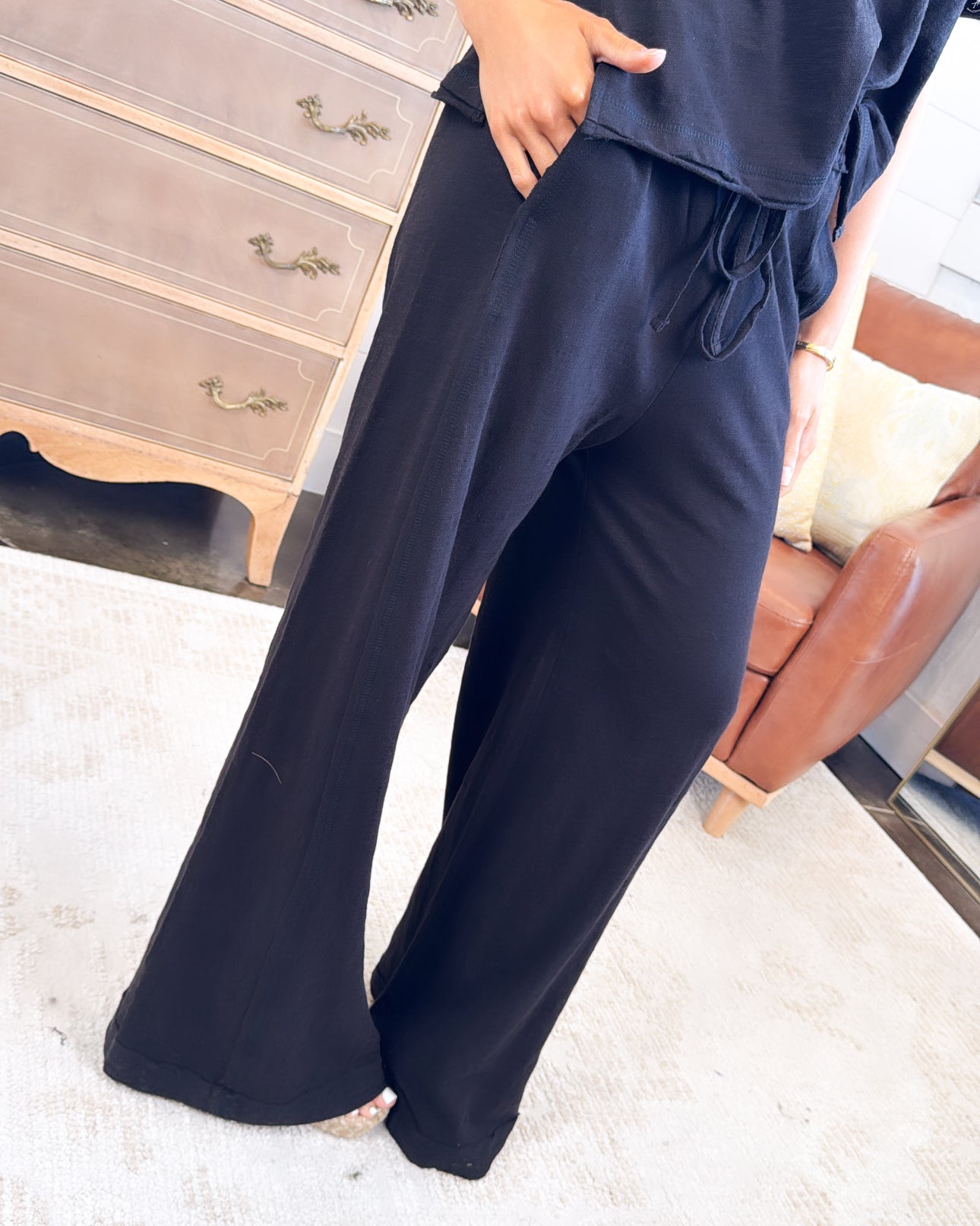 Sunlit Stroll Slub Knit Top + Wide Leg Pants Set