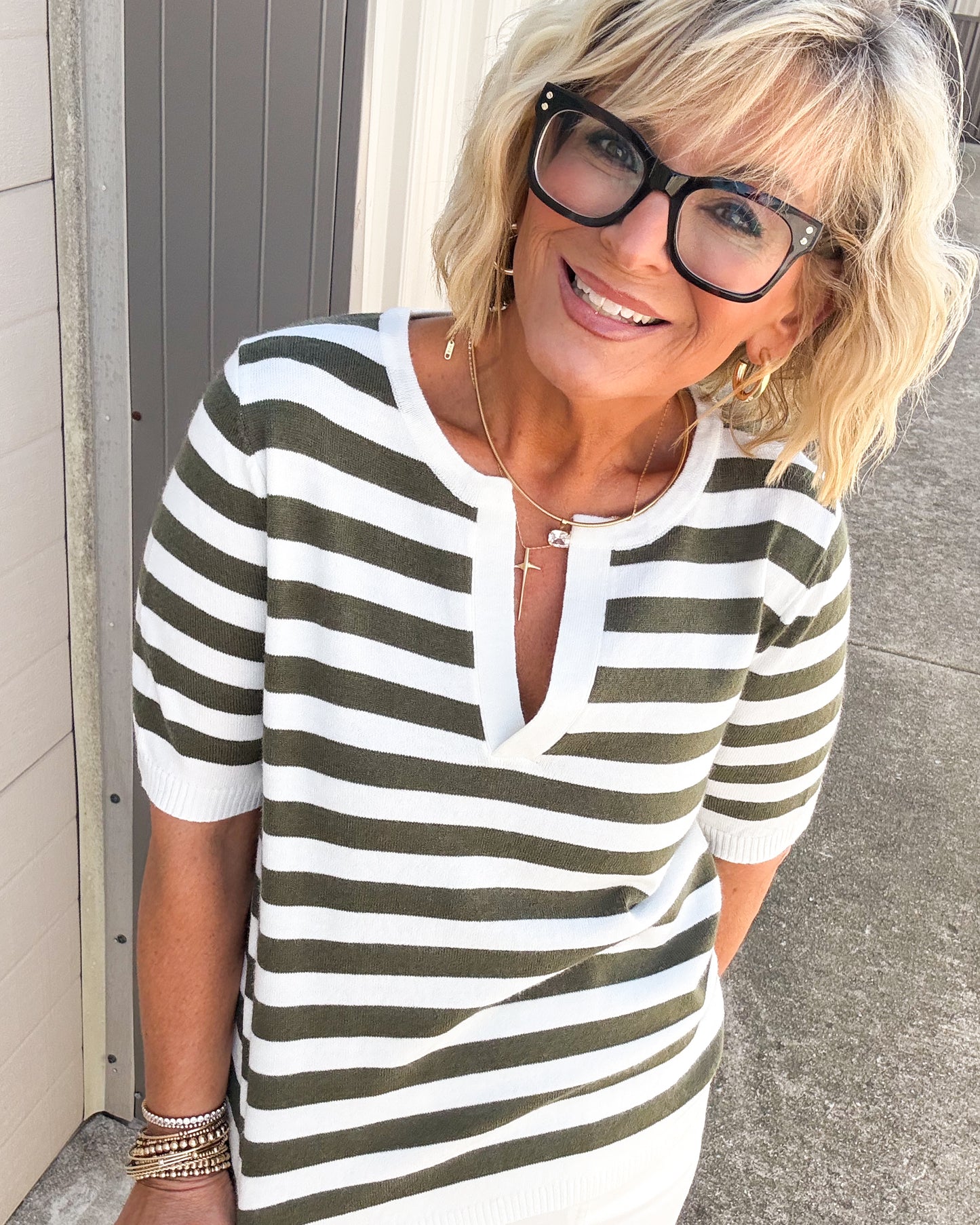 Pier Pressure Striped Split Neck Sweater