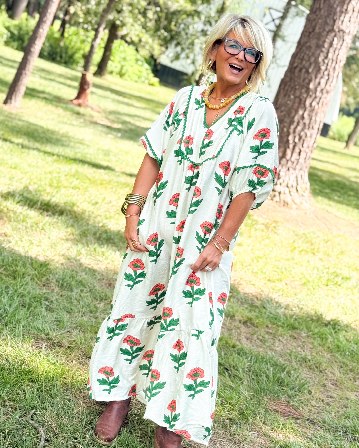 Garden Serenade Floral Tiered Midi Dress