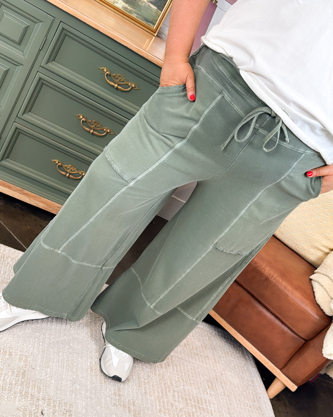 Faded Summer Washed French Terry Wide Leg Pants