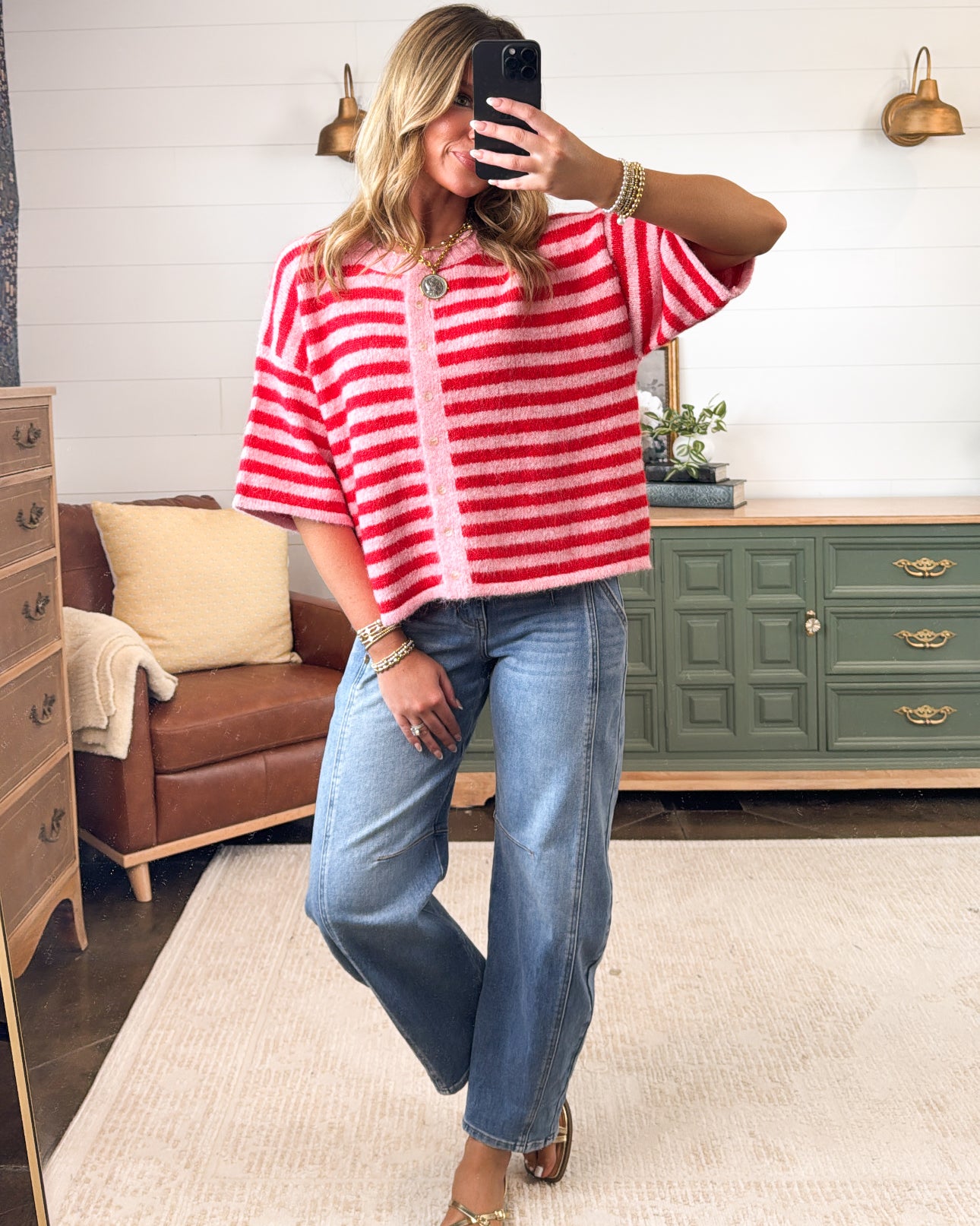 Nantucket Striped Button Up Sweater Cardigan
