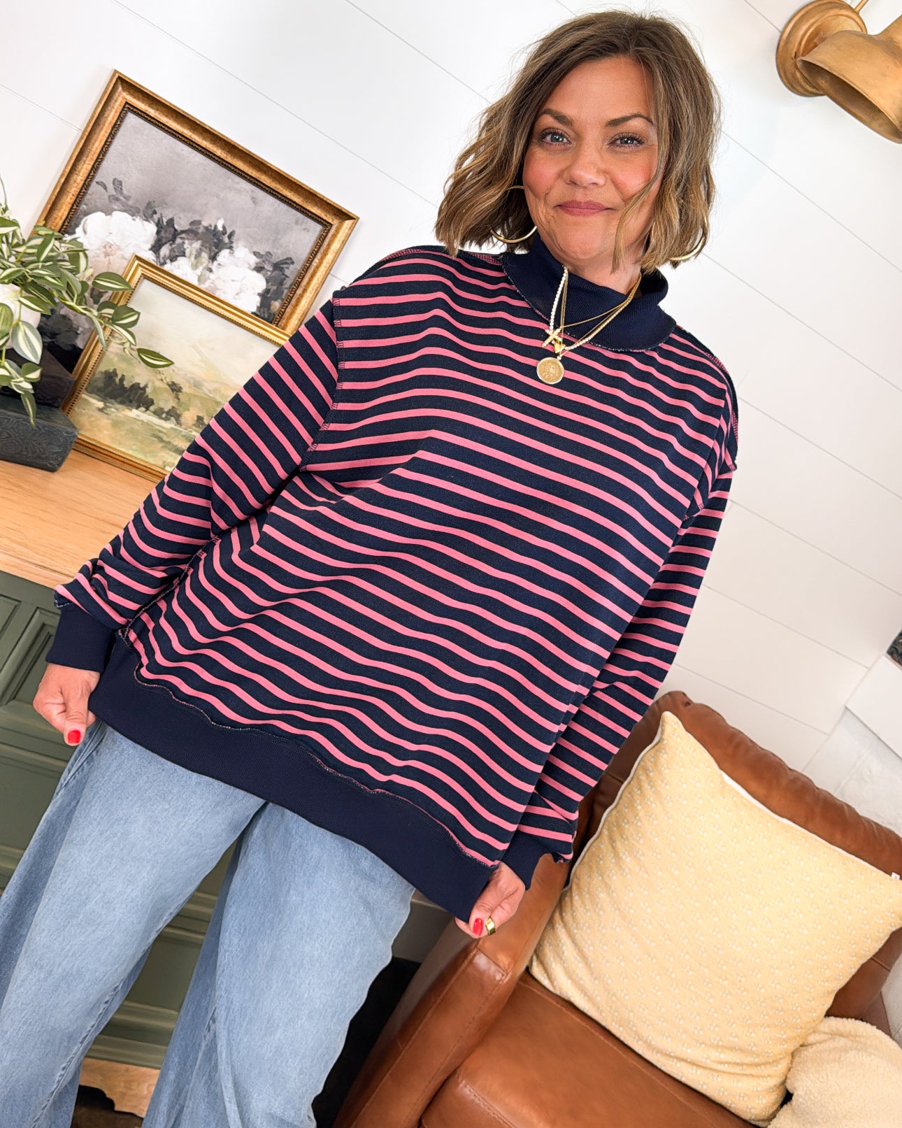 Road Trip Striped Mock Neck Pullover