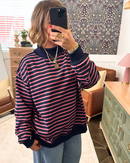 Road Trip Striped Mock Neck Pullover