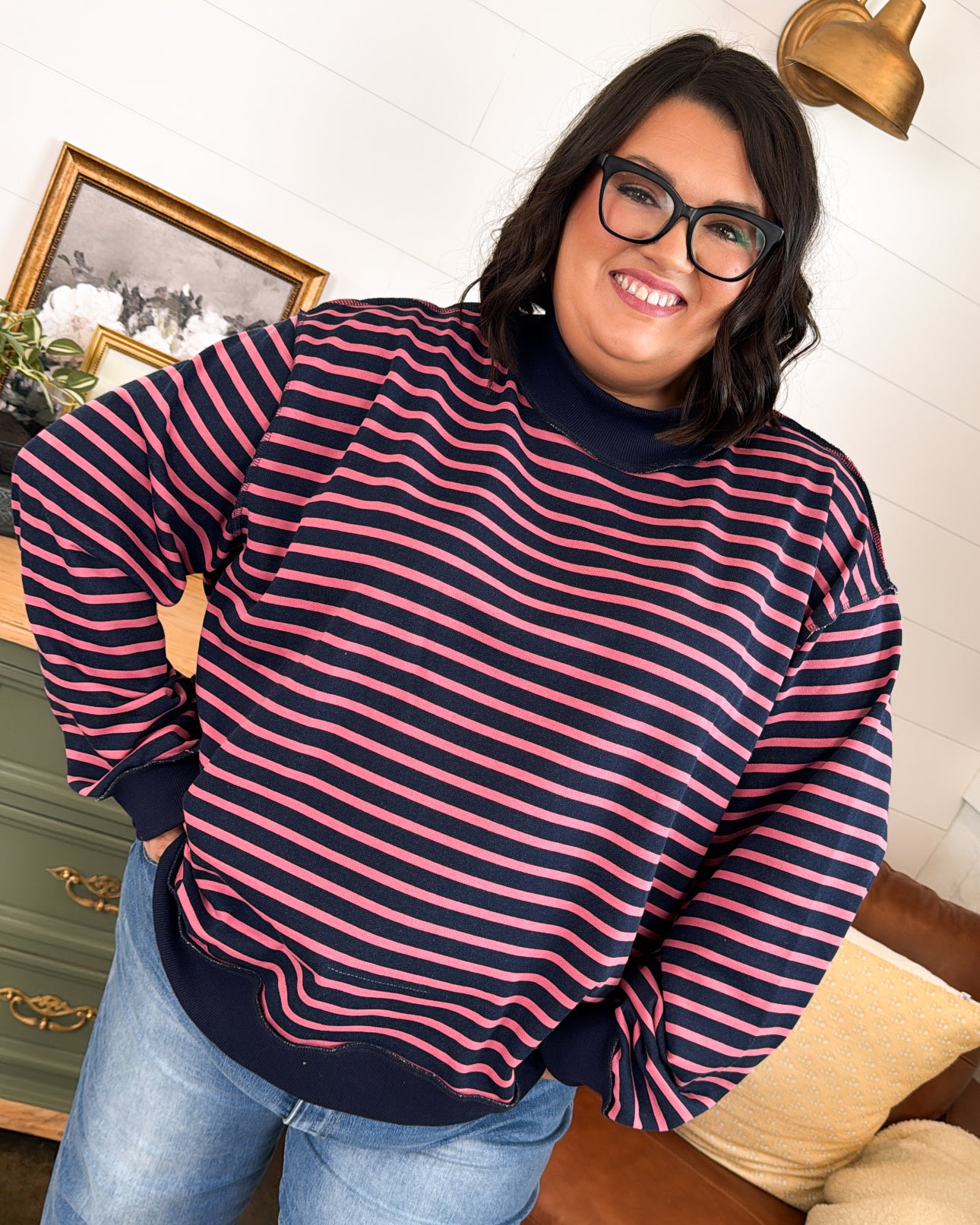 Road Trip Striped Mock Neck Pullover
