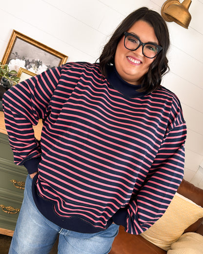 Road Trip Striped Mock Neck Pullover