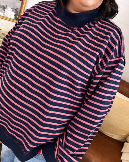 Road Trip Striped Mock Neck Pullover