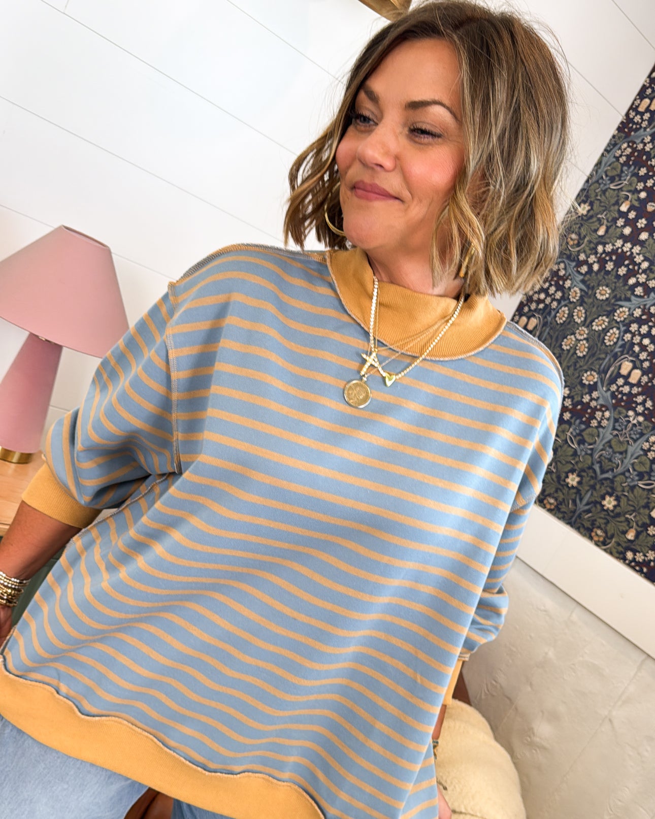 Road Trip Striped Mock Neck Pullover