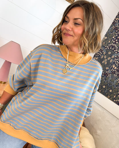 Road Trip Striped Mock Neck Pullover