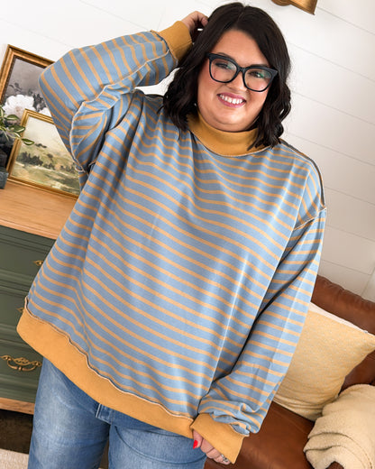 Road Trip Striped Mock Neck Pullover