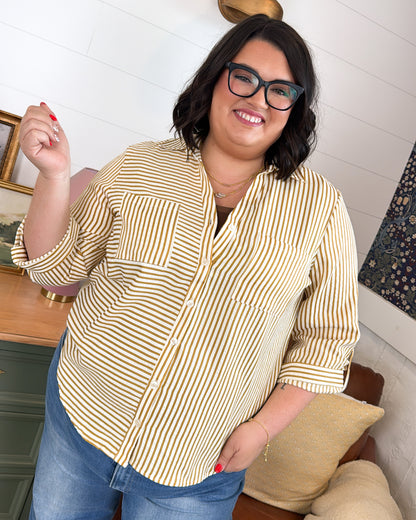 Upper Class Striped Tab Sleeve Pocket Shirt