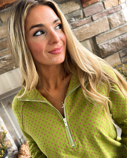 Bit Of Charm Polka Dot Contrast Trim Half Zip Top