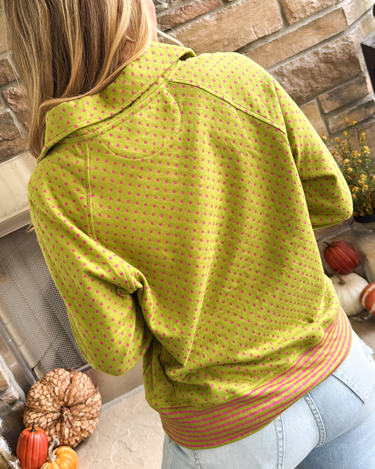 Bit Of Charm Polka Dot Contrast Trim Half Zip Top