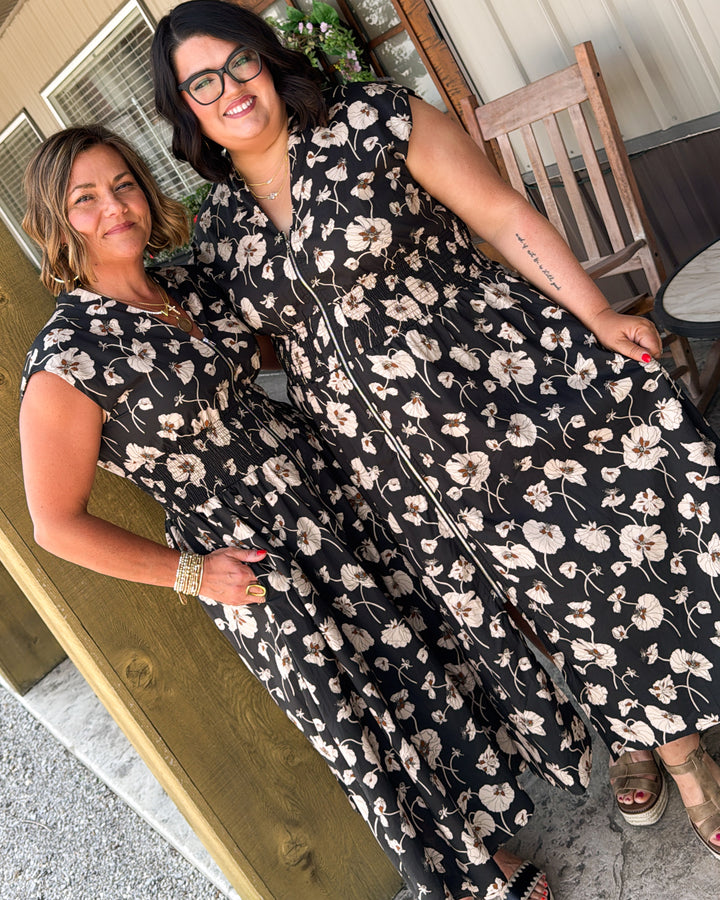 Poppy Fields Floral Half Zip Midi Dress