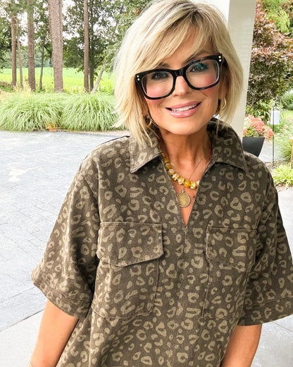 Safari Vibes Leopard Collared Pocket Dress
