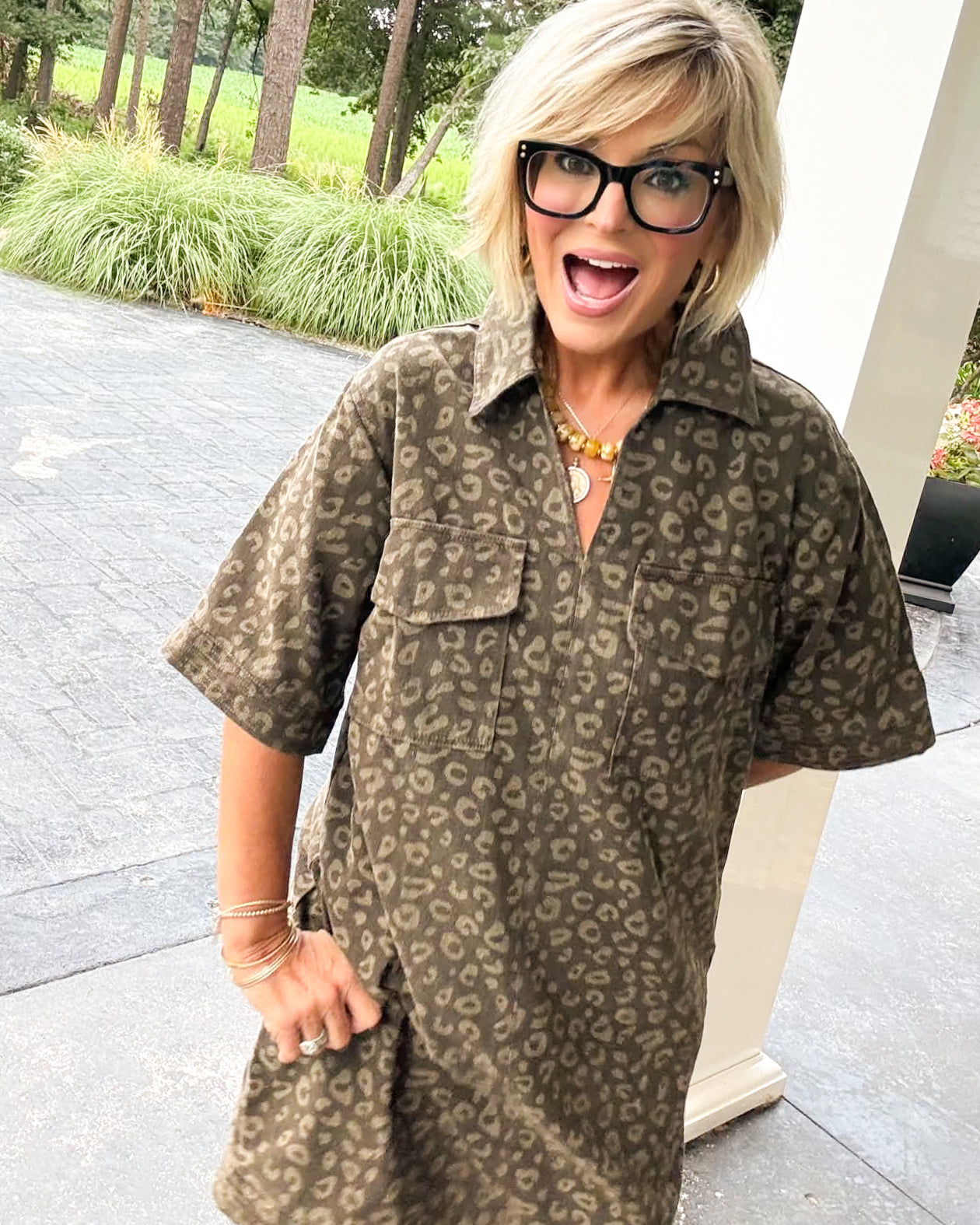 Safari Vibes Leopard Collared Pocket Dress