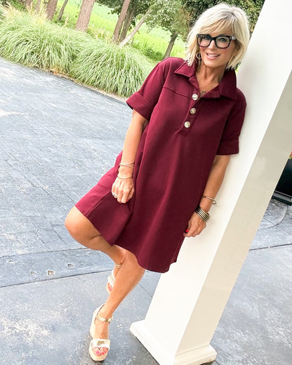 Polished Ease Collared Gold Button Dress