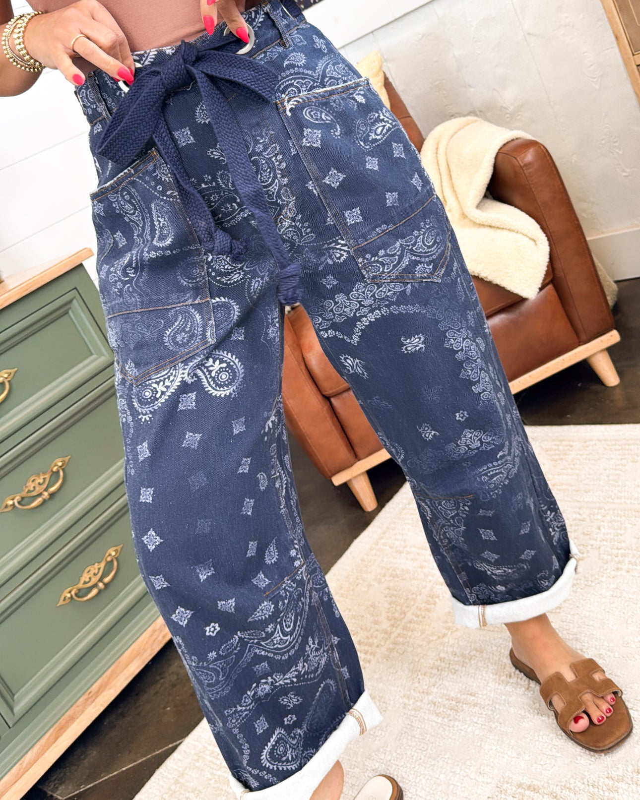 Outlaw High Rise Bandana Barrel Denim Pants