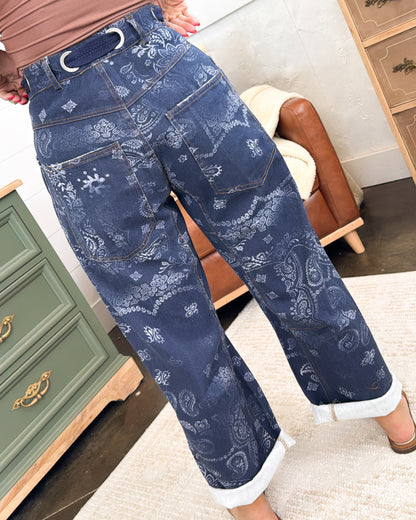 Outlaw High Rise Bandana Barrel Denim Pants