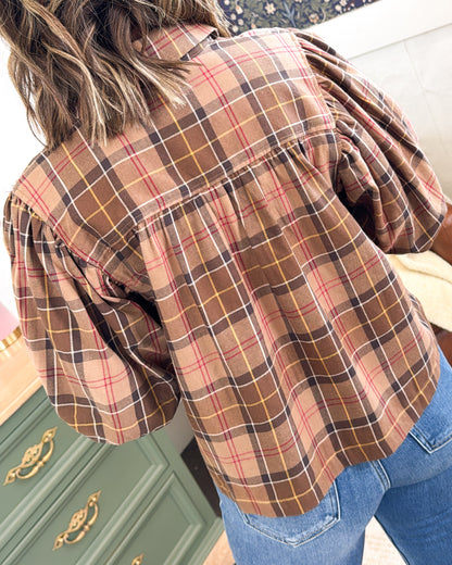Long Story Short Plaid Puff Sleeve Shirt