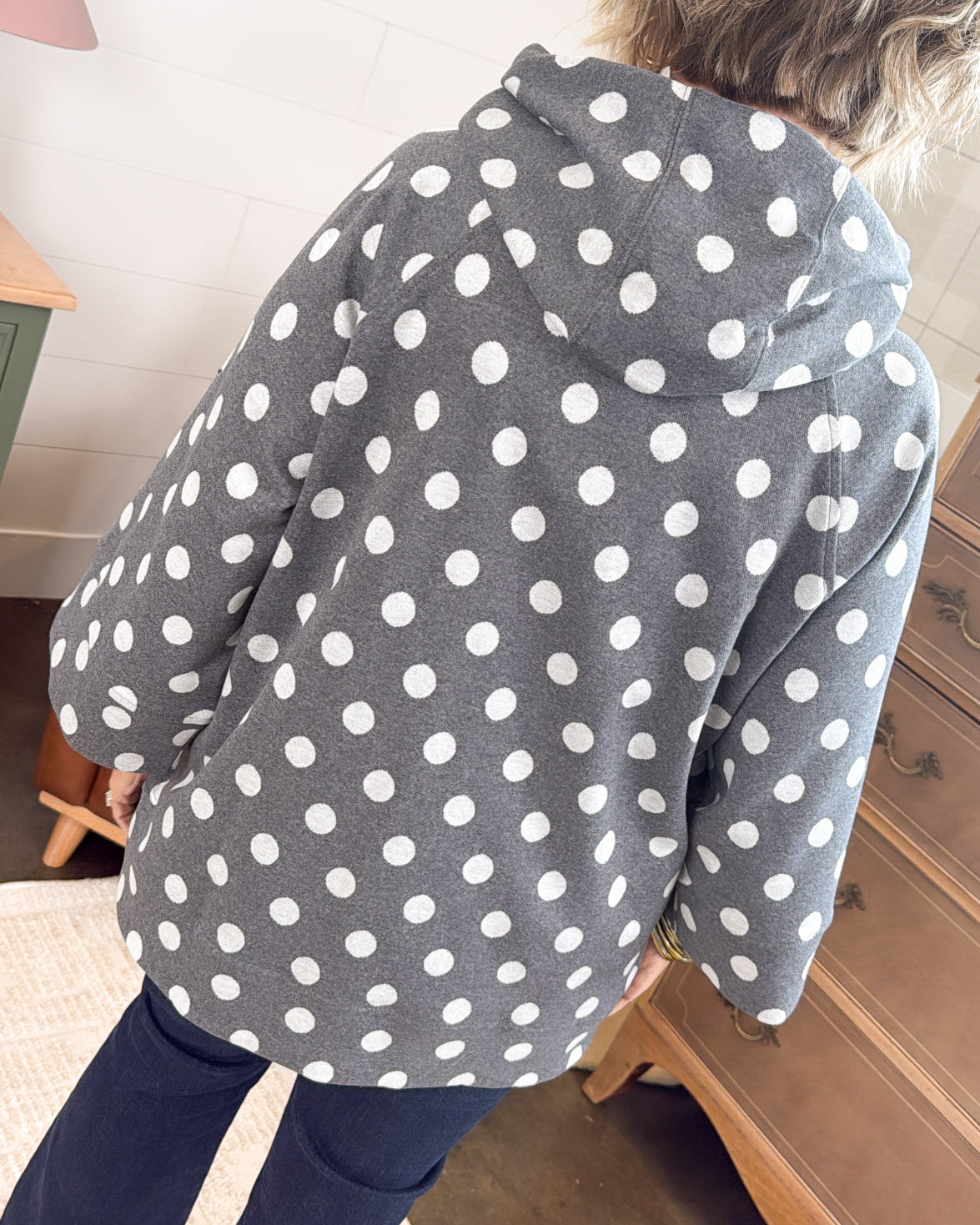 Brinley Polka Dot Hooded Raglan Pullover