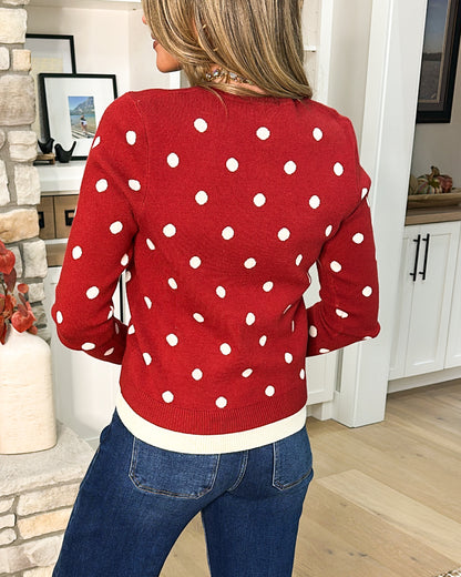Memory Lane Polka Dot Contrast Trim Sweater Cardigan