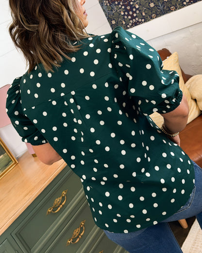 Class Of Her Own Polka Dot Frill Neck Blouse