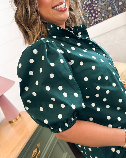 Class Of Her Own Polka Dot Frill Neck Blouse