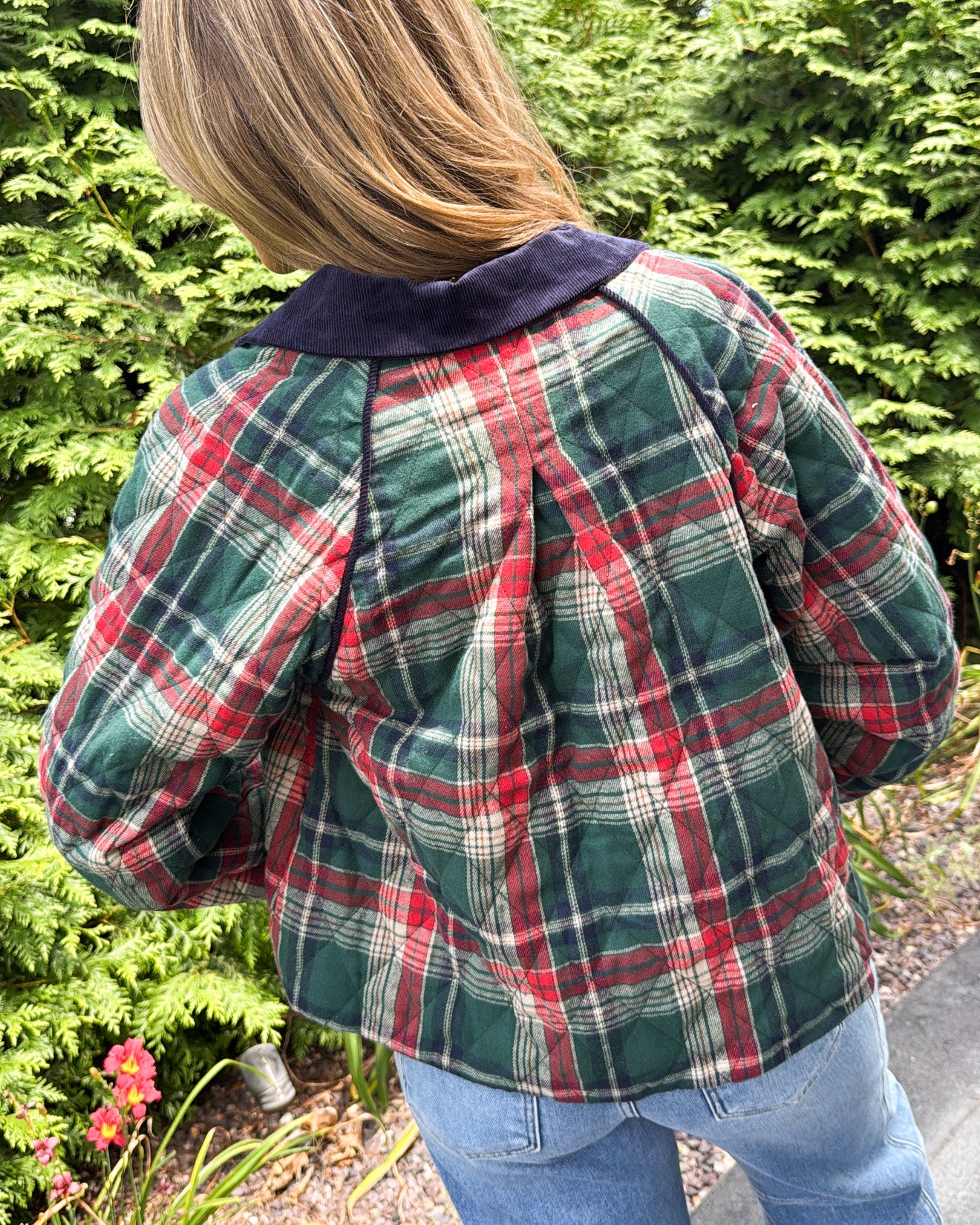 Rustic Retreat Plaid Contrast Corduroy Quilted Jacket