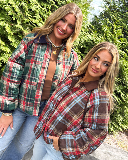 Rustic Retreat Plaid Contrast Corduroy Quilted Jacket