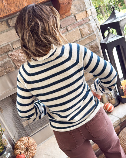 Eastport Striped Ruffled Detail Sweater
